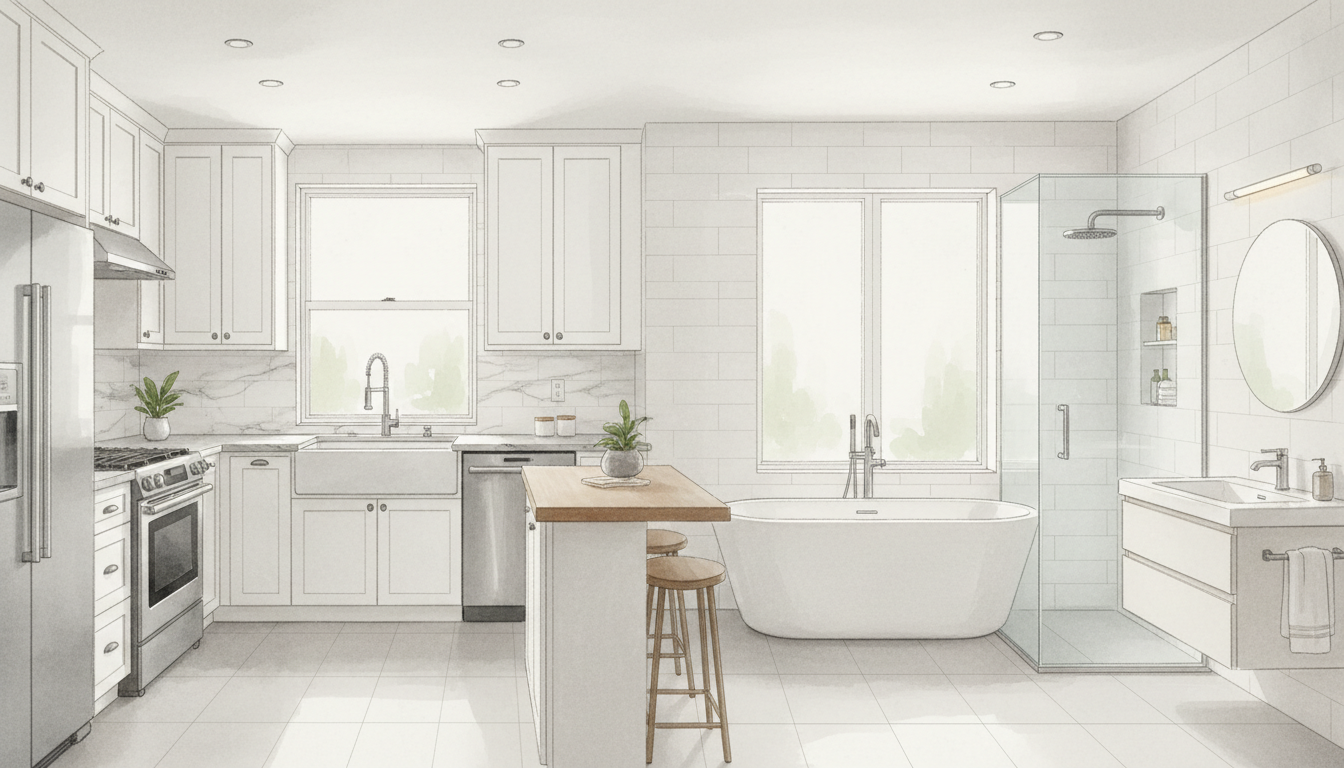 Konyha és fürdőszoba staging